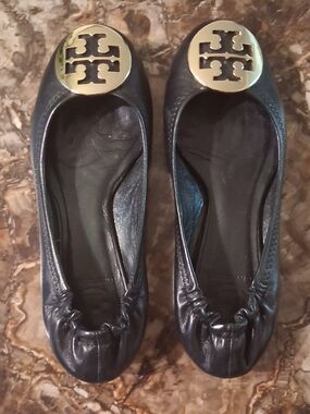 Tory Burch Black Reva Logo Ballet Flats